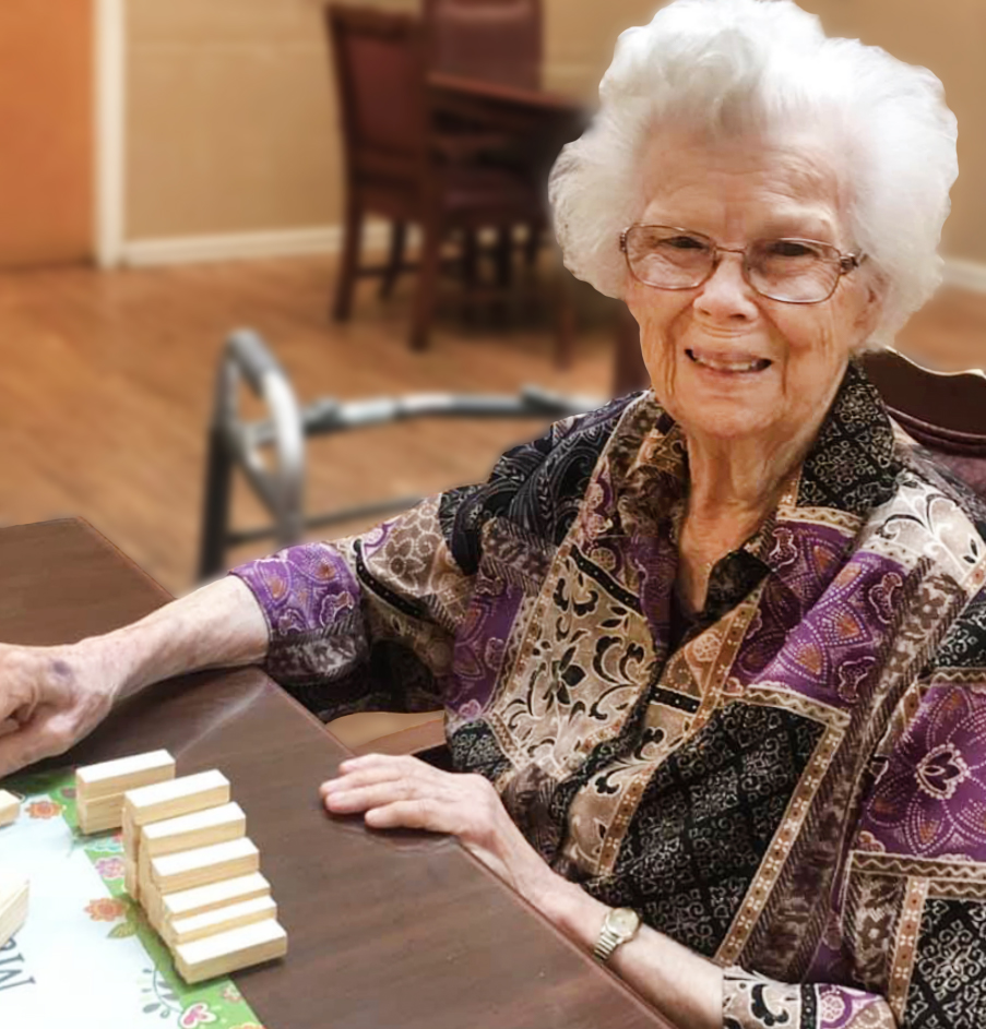 Angels for the Elderly memory care resident playing game in Montgomery, AL