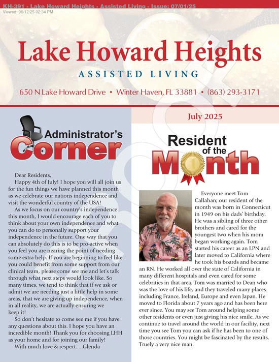 Assisted Living Newsletter, July 2025
