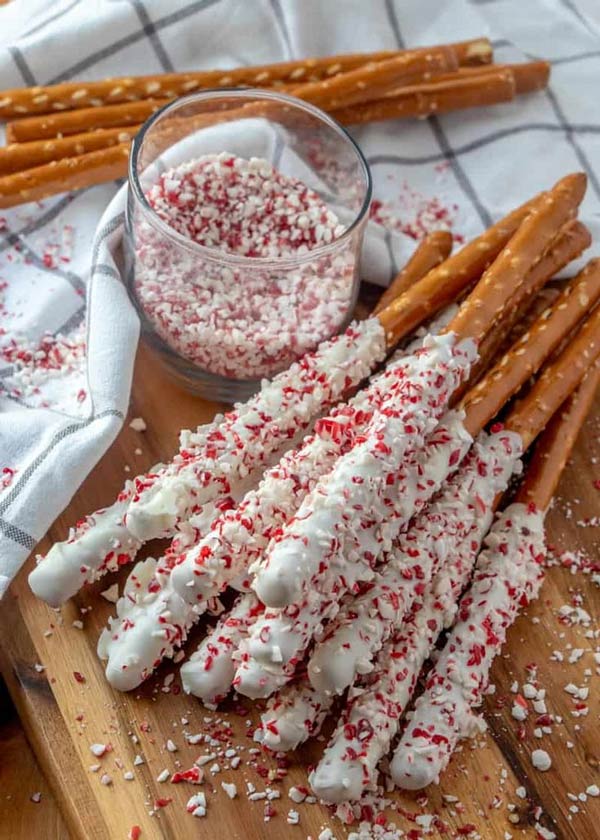 White Chocolate Peppermint Pretzel Rods