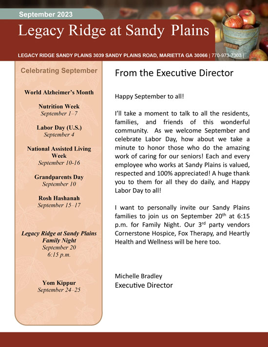 Newsletter September 2023 | Legacy Ridge at Sandy Plains