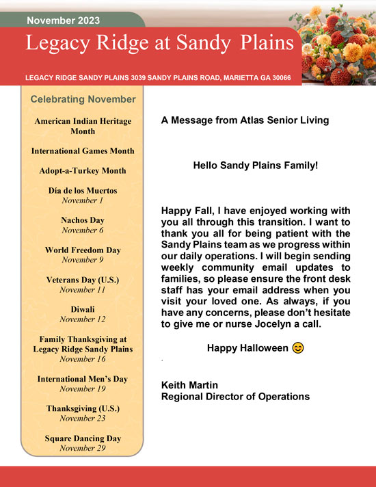 Newsletter November 2023 | Legacy Ridge at Sandy Plains