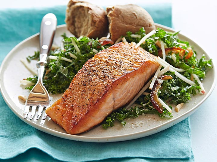 Pan-Seared Salmon with Kale and Apple Salad