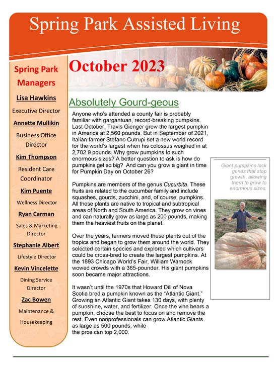 Newsletter October 2023 | Spring Park, Travelers Rest