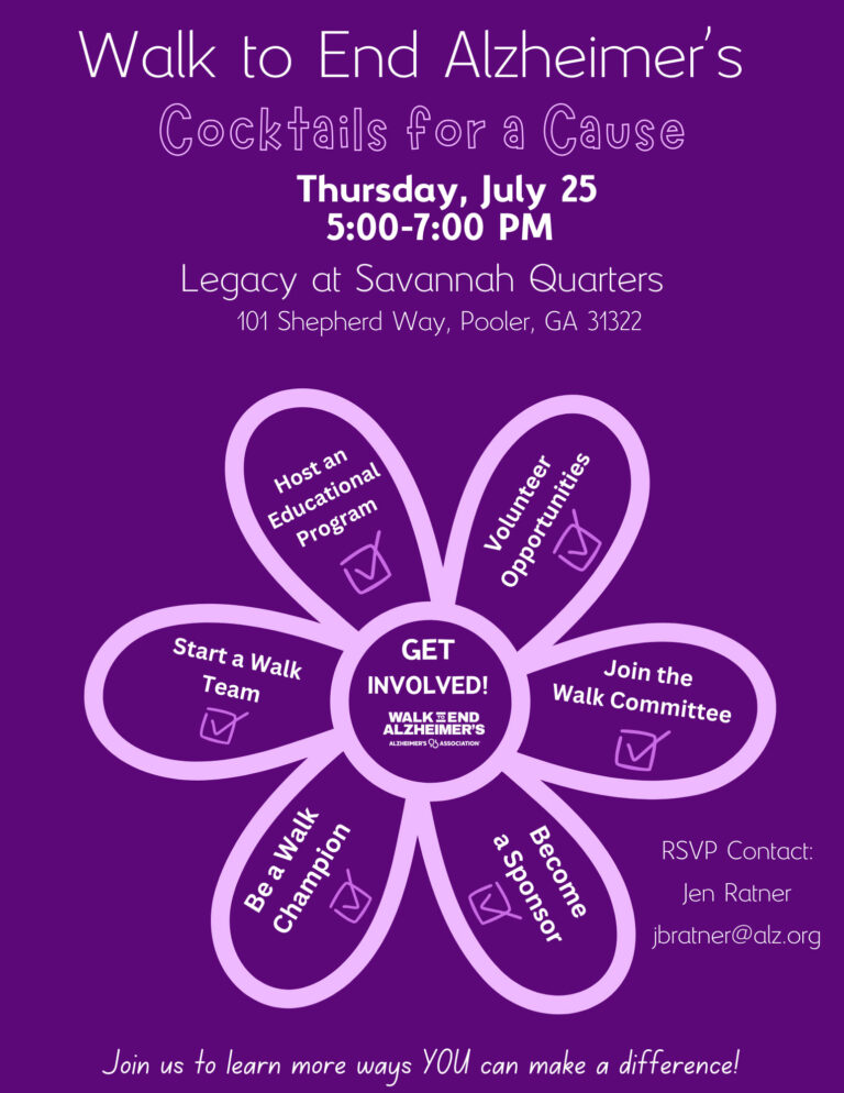 Pooler Senior Living Community Hosts Cocktails for a Cause for Alzheimer’s Research, July 25